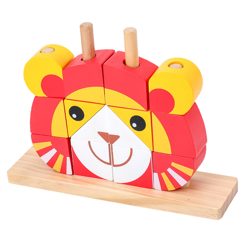 Bloqueo de madera para niños día y noche animal búho león insertado forma cognitiva bloque de construcción juguete granular image 9