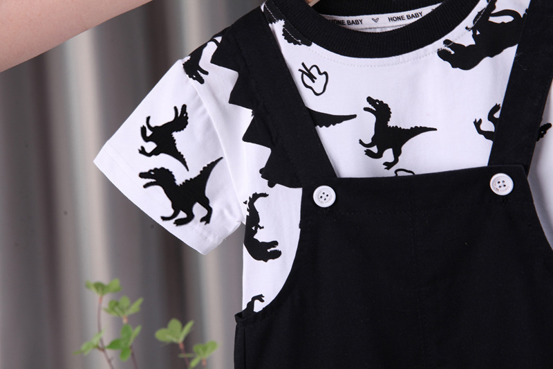 Ensemble t-shirt et salopette imprimé dinosaure pour garçon_voghion.com