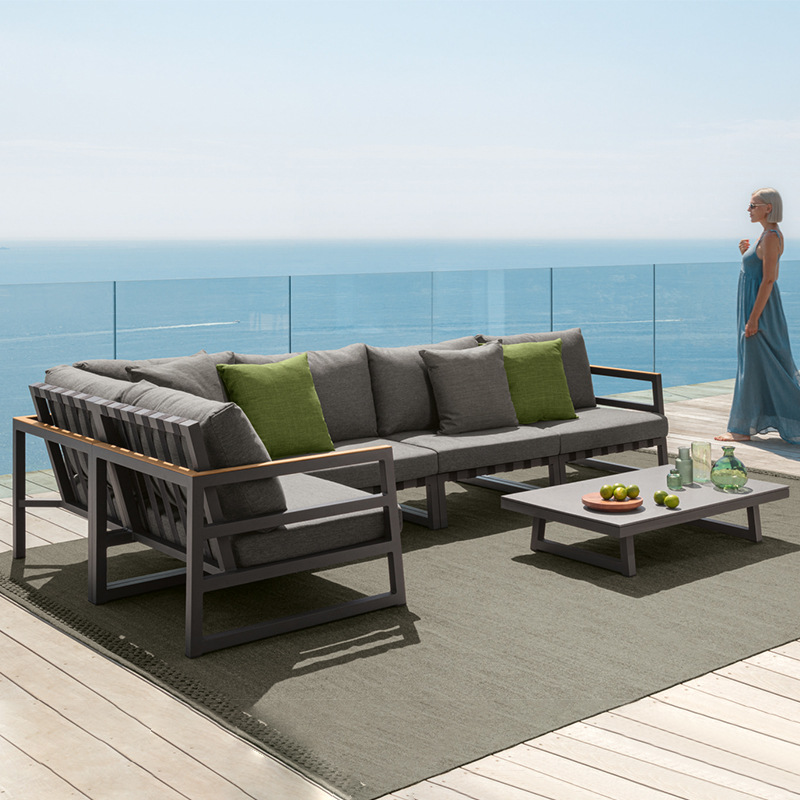 Sofá de aluminio para exteriores, muebles de ocio para balcón y patio, sala de estar en la terraza, conjunto de sillas mecedoras resistentes a la lluvia y al sol. image 2