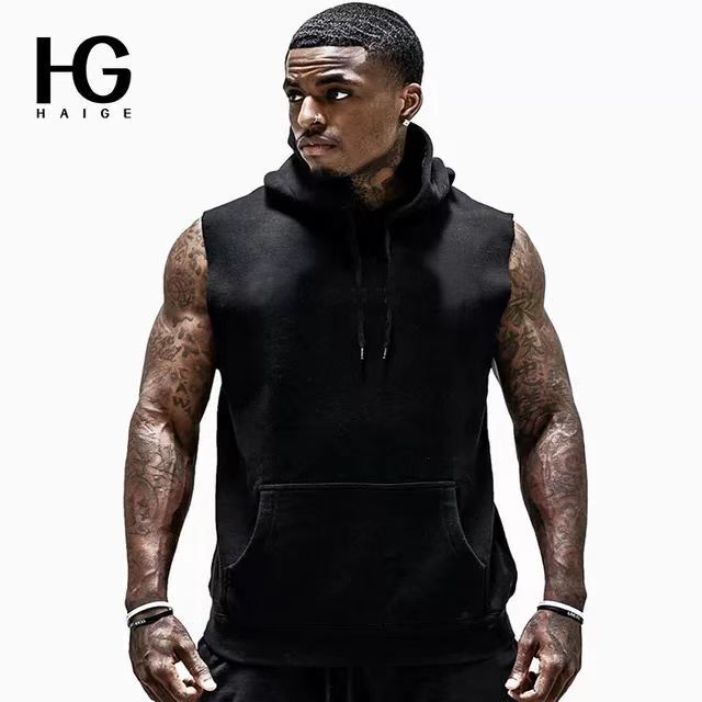 Sleeveless Hooded Basketball Uniform Boxing Training Loose Top Outdoor Clothing New American Sports Fitness Vest for Men