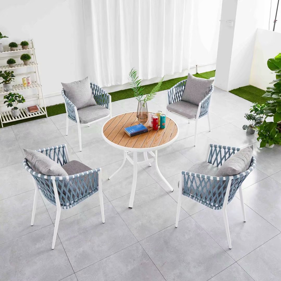 Chuangke 로프 의자 화이트 프레임 티크 컬러 클래식 플라스틱 나무 원형 테이블