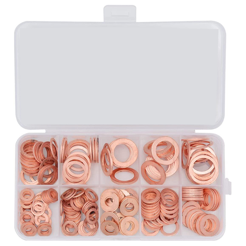 跨境电商 200pcs紫铜垫片M5-M14 油封垫片组合盒装 O型密封垫圈