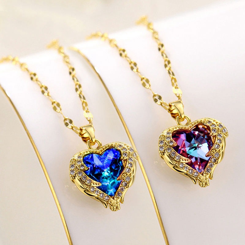 10g Weight Glass, Copper, Zircon Pendant Material Artificial Gemstones Inlay Material Titanium Steel Lady Inlay Heart Shape Artificial Gemstones Pendant Necklace