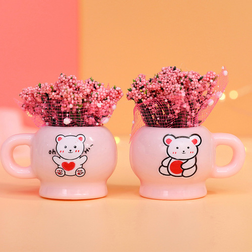 Cartoon Simulation Flower Water Pot Desktop Decorative DIY Creative Small Gift Student Gift Room Decoration