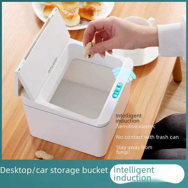 Smart Induction Electric Desktop Car Trash Bin Storage Box Table Dormitory Office Tissue Box Snacks Box