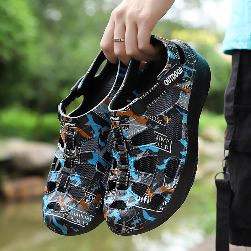 New thickened bottom drooping outdoor hole shoes men's thermal transfer fashionable breathable sandals Hiking shoes one-piece delivery