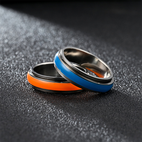 New Decorative Stainless Steel Rotating Night Light Ring for Overseas Amazon Cross-border E-commerce, Stress Relief and Anxiety Relief Titanium Steel Finger Ring