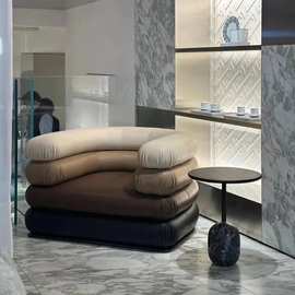 意式极简皮艺沙发椅酒店大堂商务民宿咖啡厅接待中古会客单人沙发