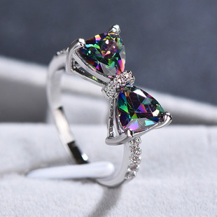 Fashion luxury fashion copper Diamond zircon bow ring ladies jewelry gift wholesale factory direct sales