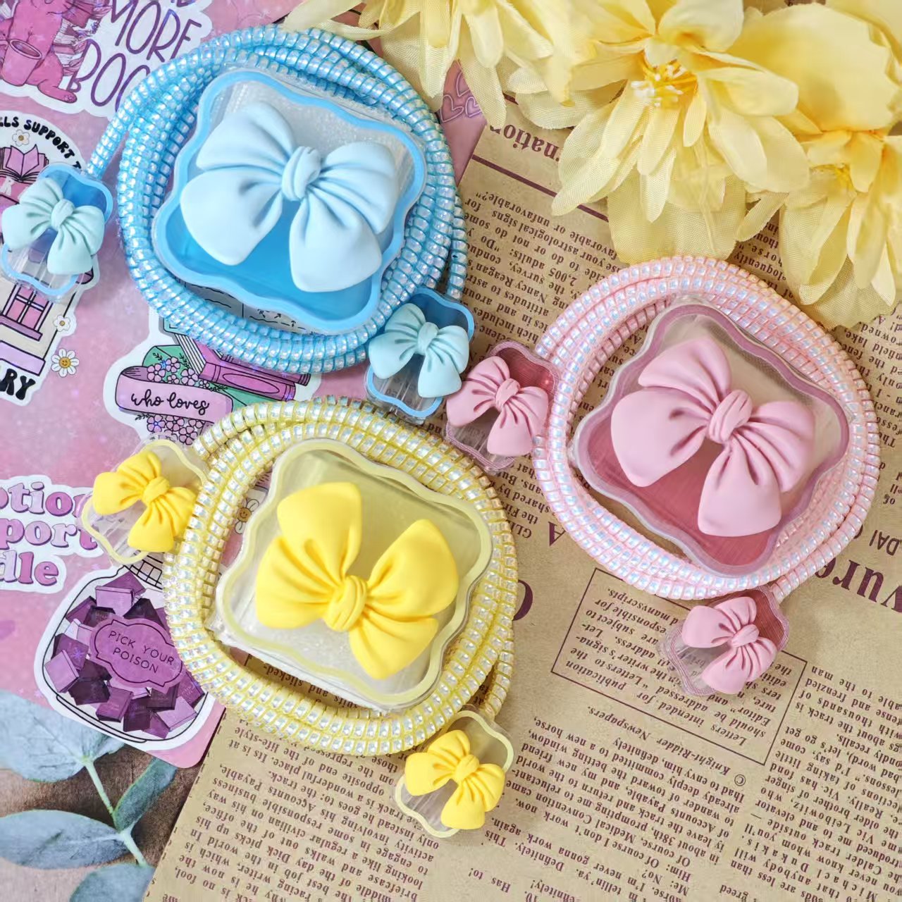 跨境英规波浪款蝴蝶结适用苹果20w充电器保护套iphone数据保护套