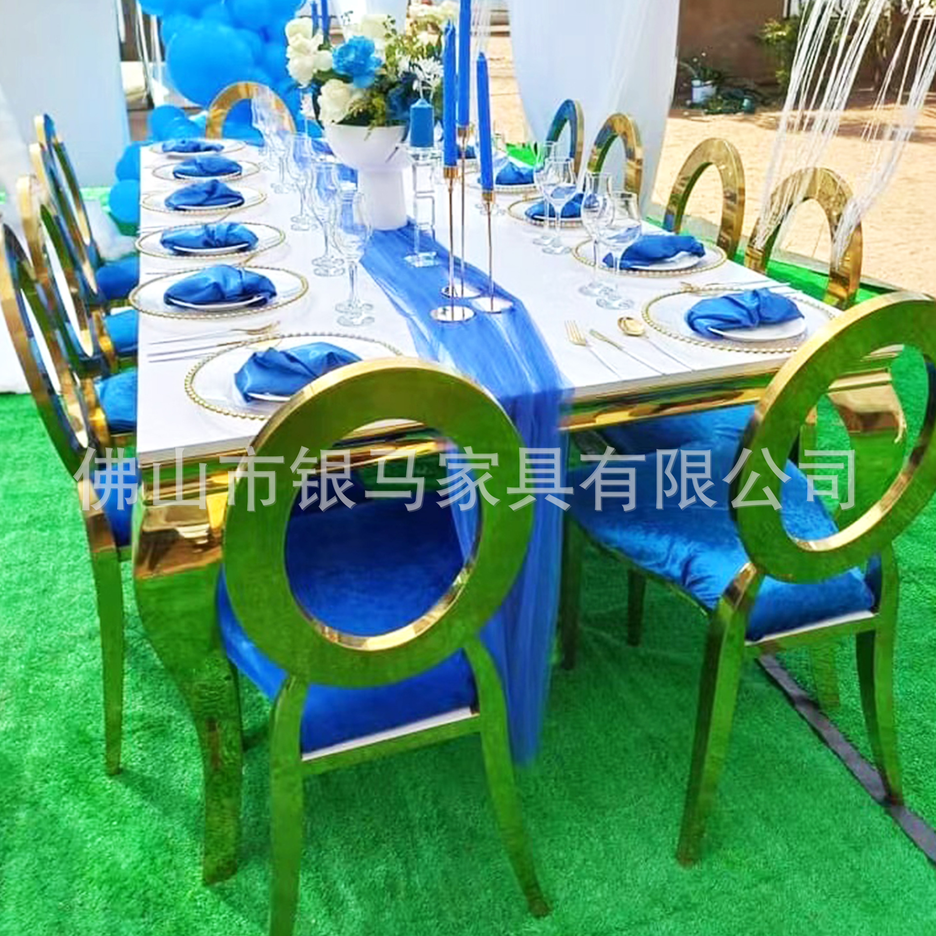 Fábrica al por mayor Hotel banquete boda comedor silla boda galvanoplastia Silla de acero inoxidable Bolsa De Oro suave Silla de comedor de cuero