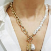 Accessory from pearl, metal square retro necklace, chain, European style, wholesale
