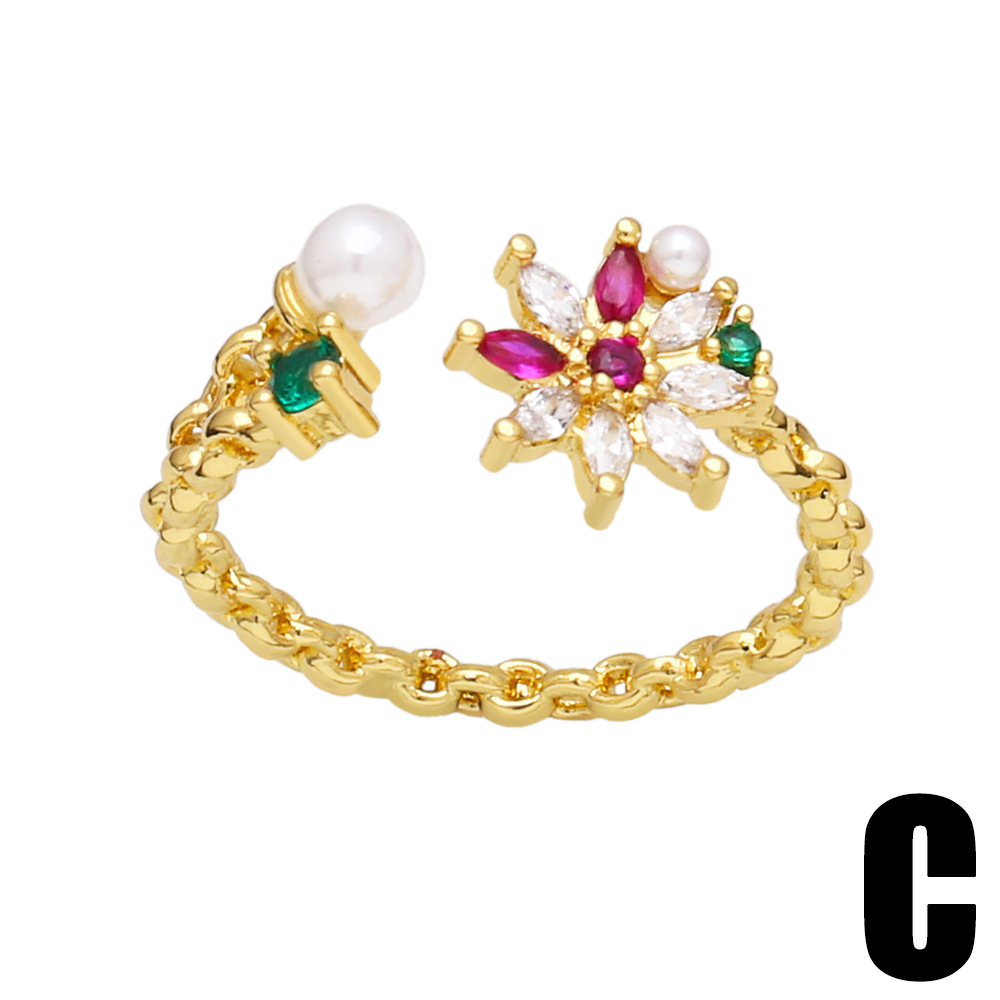 Geometric Fruit Heart-Shaped Copper 18K Gold-plated Colorful Zircon Ring