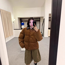 正确版原标现货MU家25秋冬皮领贴布绣灯芯绒羽绒服休闲百搭女外套