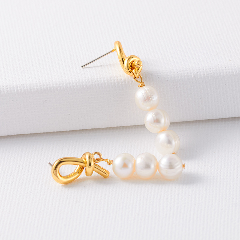 Retro Knot Brass Pearl Plating Drop Earrings 1 Pair display picture 3