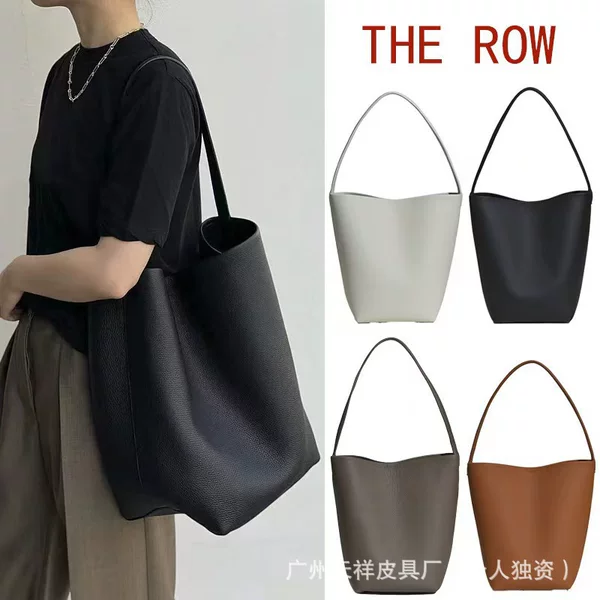 Therow Bucket Bag First Layer Cowhide High Quality Women's Shoulder Underarm Bag Pebbled Tote Large Capacity