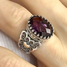 曹适贵气巴洛克中古风戒指女 做旧抹黑爱心首饰 公主气质皇冠单戒