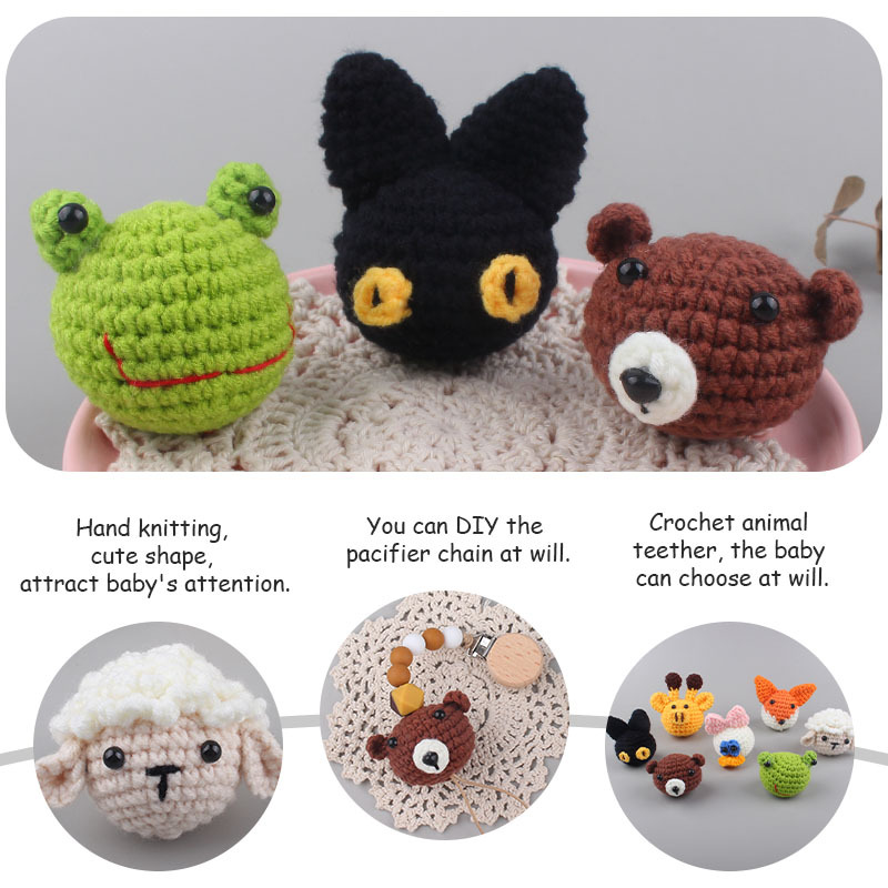 Nueva mano de ganchillo animal mordedor Super lindo animal cabeza los niños chupete cadena juguete Accesorios