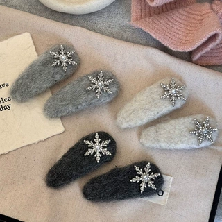 灰色毛绒绒雪花发夹刘海夹侧边夹甜美秋冬氛围感小雪掰掰夹bb夹子