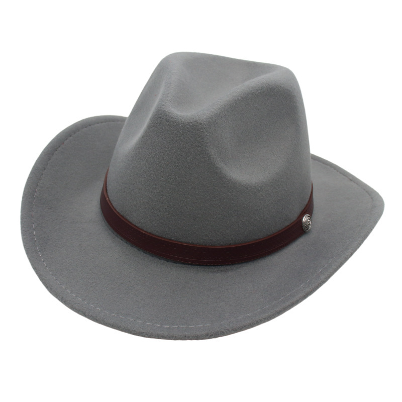 跨境外贸藏式礼帽西部牛仔帽蒙古帽爵士帽毡帽皮带扣骑士帽大头围