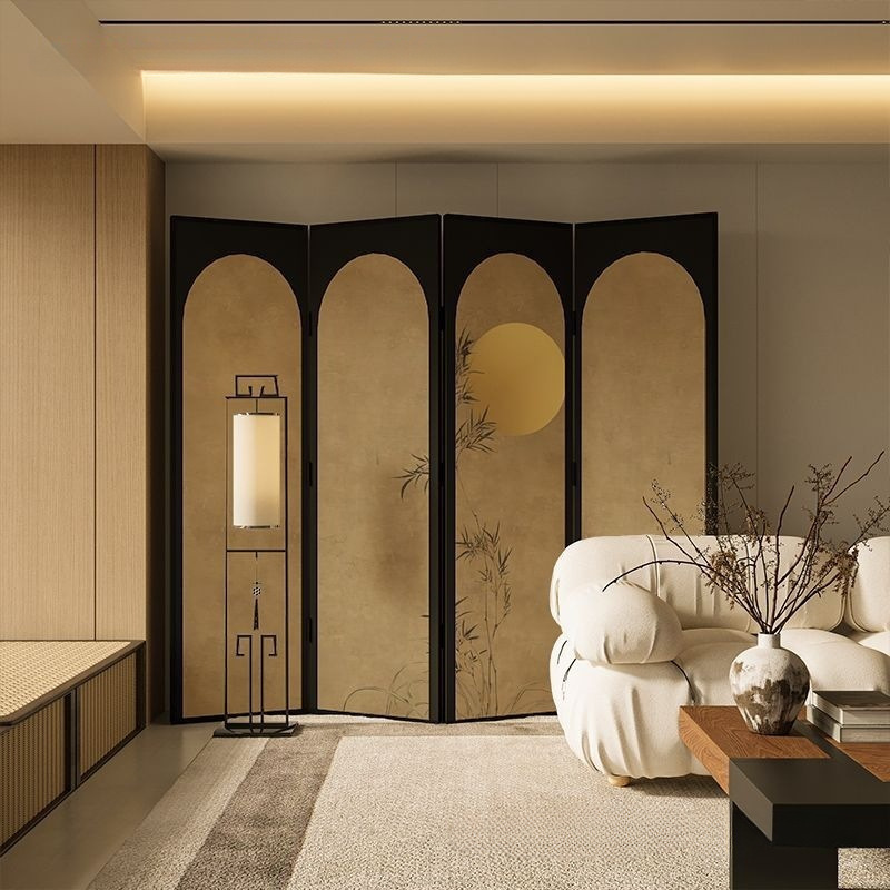 New Chinese Style Folding Screen Movable Living Room Entrance Tea Room Bedroom Bedside Folding Screen Bamboo Moon