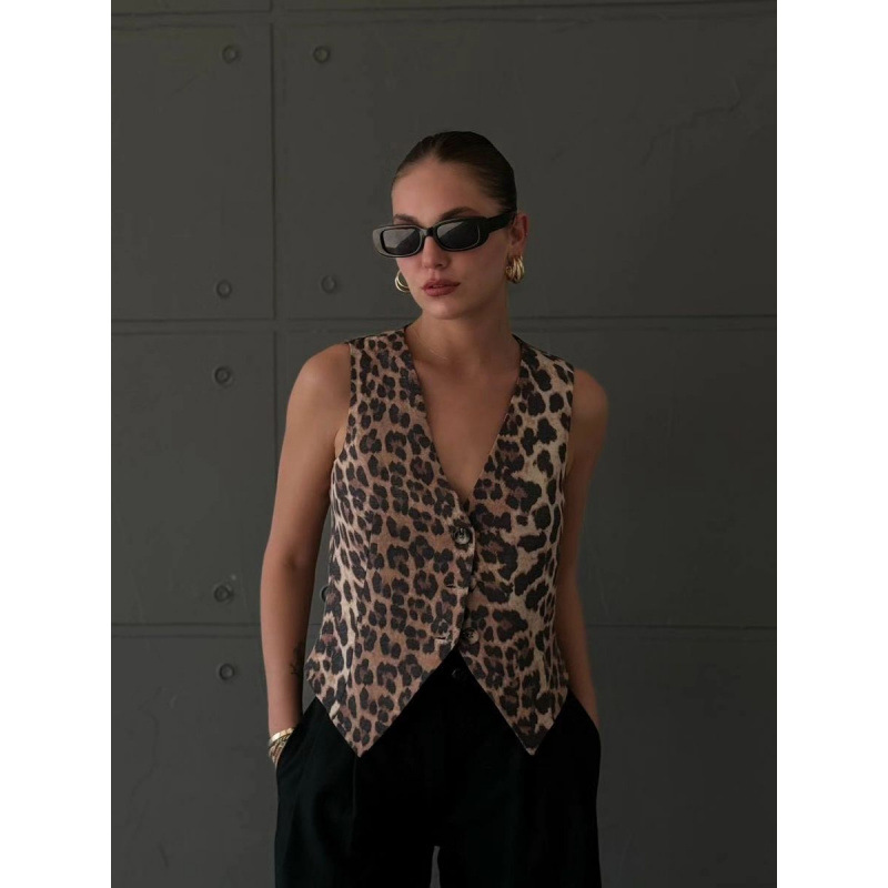Cross-border Women's 2025 Summer New European and American Unique Fashion Short Animal Pattern Vest Jacket Women's Jacket