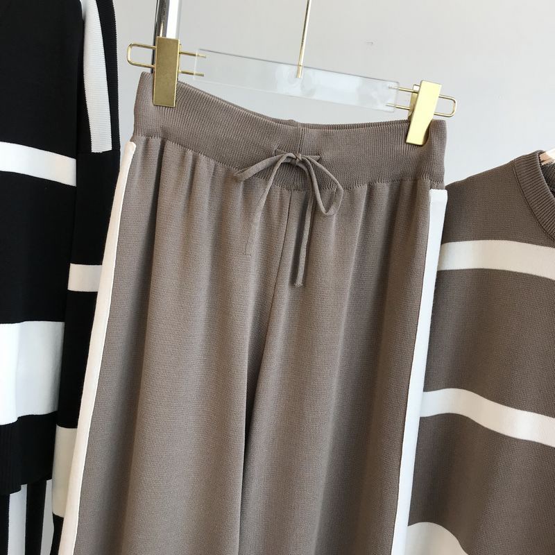 Vêtements pour femmes pantalons de jambe sport costume tricoté femmes printemps et automne mode ample vêtements décontractés style occidental rajeunissant costume trois pièces tendance_voghion.com