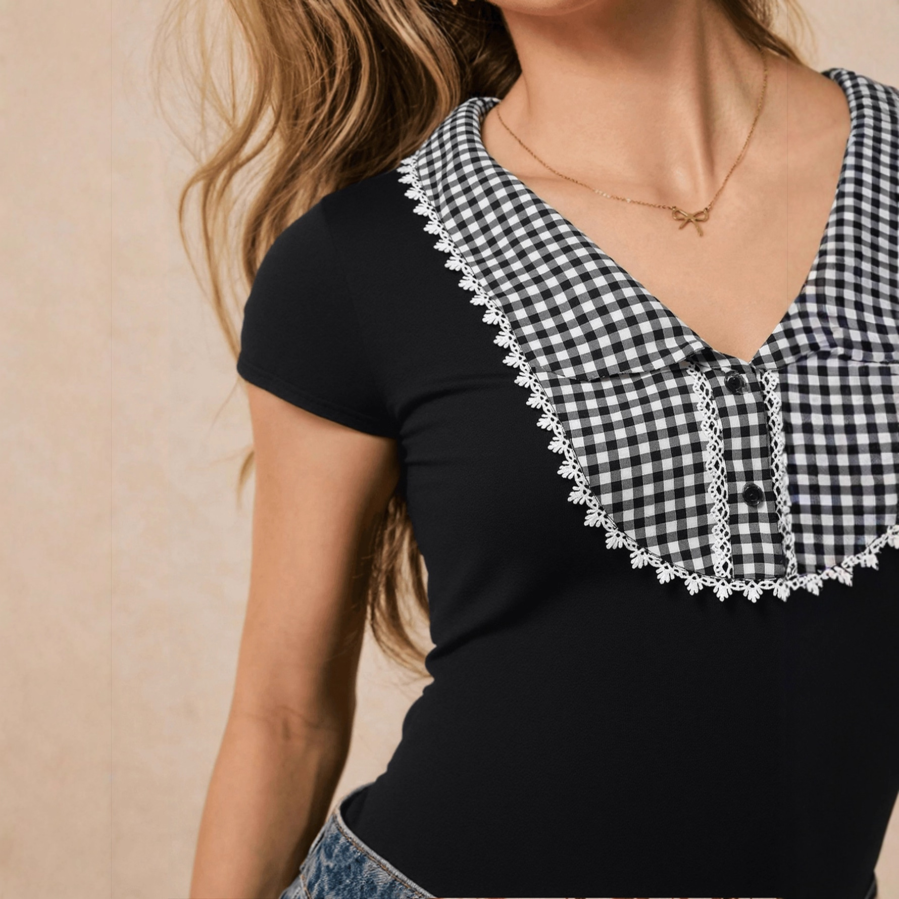 Patchwork Plaid Women's Shirt Top New_ecoleips.com