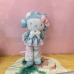 新款蓝色电娃kitty挂件可爱包包书包毛绒公仔小饰品新款挂饰