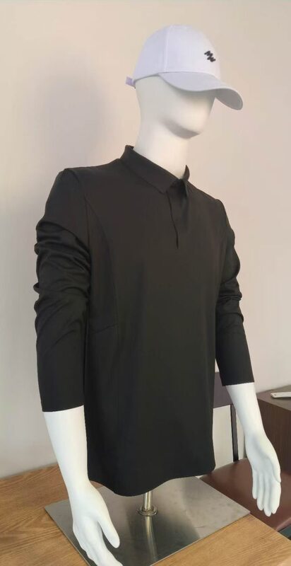 Seamless glued magnetic clasp Polo shirt pullover for young men, long-sleeve turn-down collar base shirt, stylish top