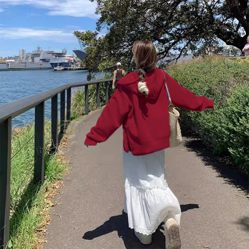 山东即墨卫衣连帽外套女2025新款早秋宽松慵懒风韩系甜美显瘦开衫|undefined