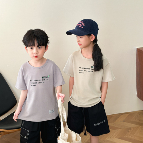 Children's Short Sleeve T-shirt 2025 New Summer Pure Cotton Half Sleeve Boys' Large Children's Base Shirt Girls' White T