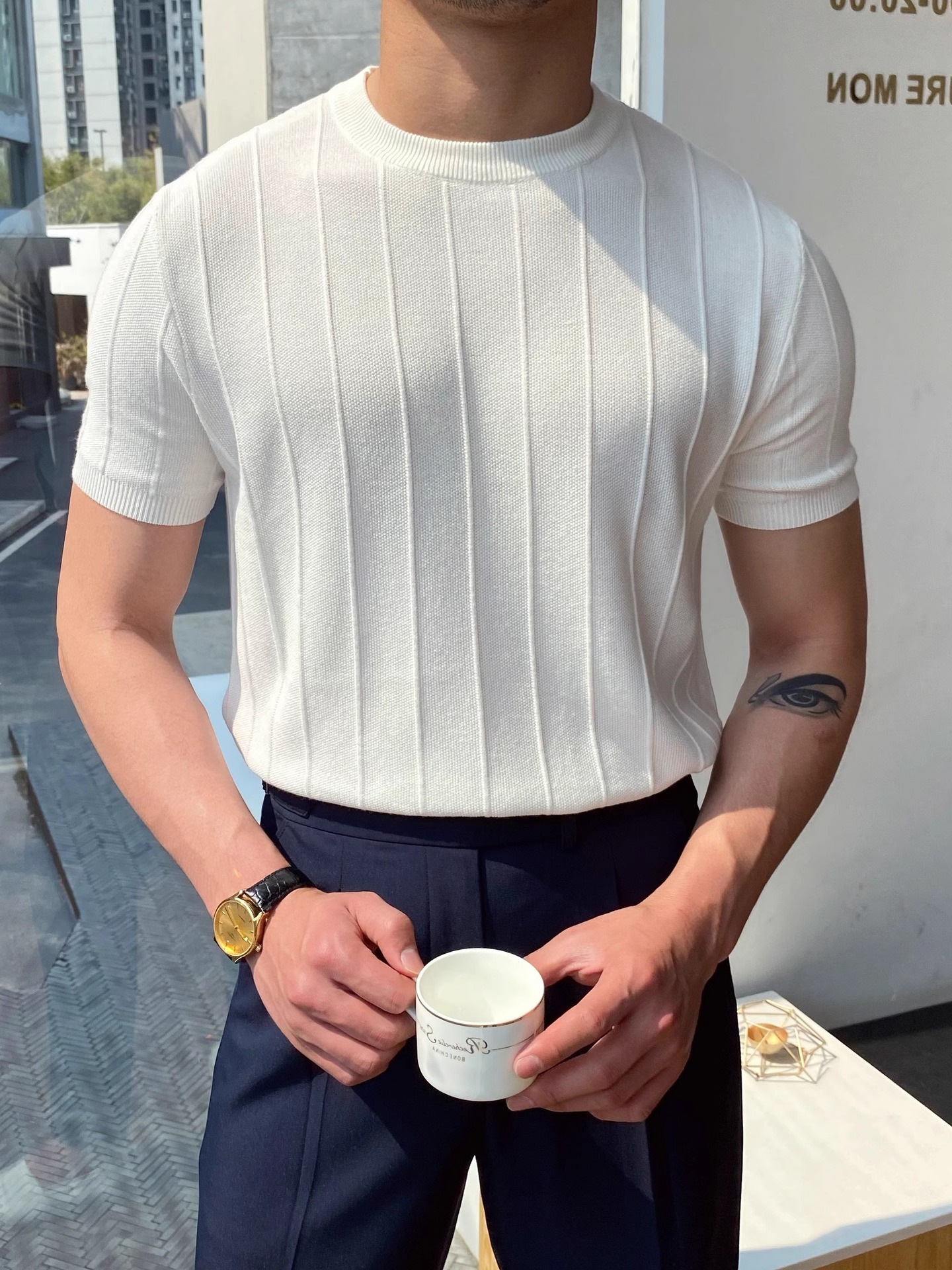 Knitted summer thin base body-friendly woolen T-shirt with a round…