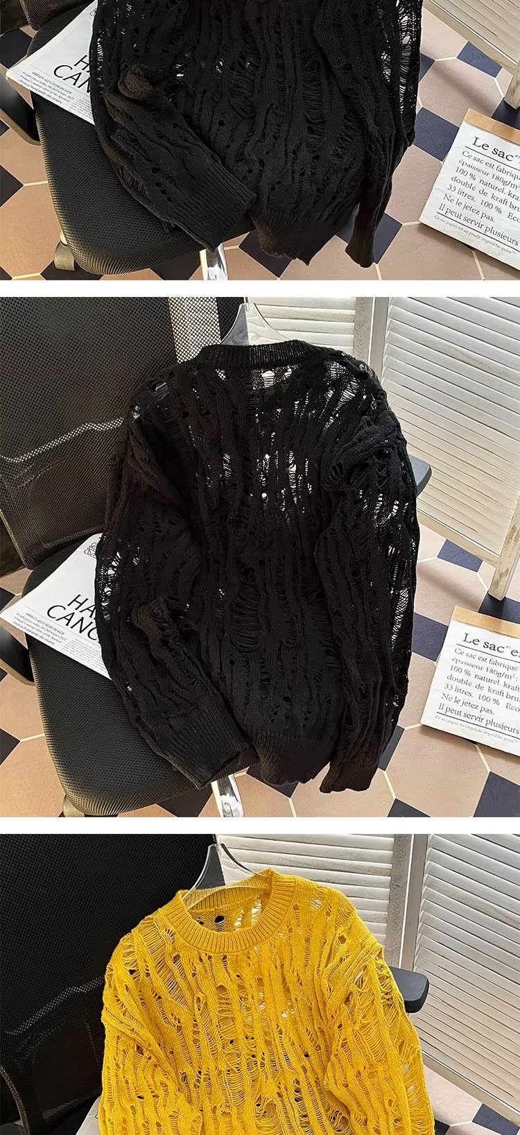 Übergroßer, lässiger Strickpullover für Herren mit einzigartigem Cut-Out-Design. Lockere Passform, lange Ärmel, bequemer Pullover für den Alltag (mehrere Farben)_voghion.com