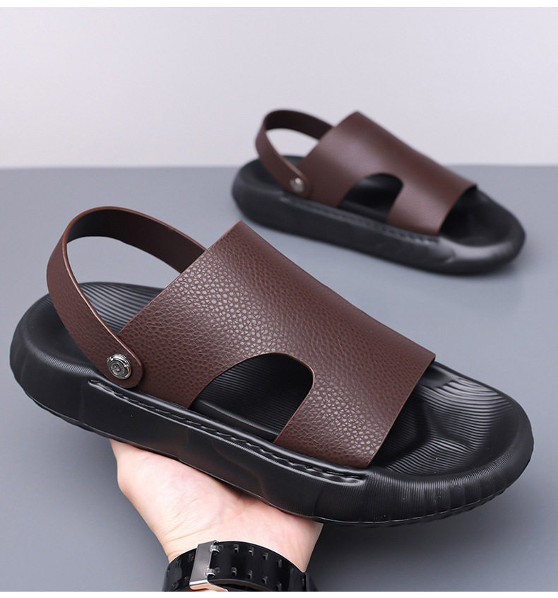 Dép sandal nam da bò lớp đầu mũi hở đế dày, dép đi biển da mềm đế êm — GA05 màu nâu, GA05 màu đen chi tiết 16