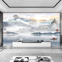 新中式電視背景牆2023新款壁布電視牆壁畫客廳影視牆壁紙牆布山水