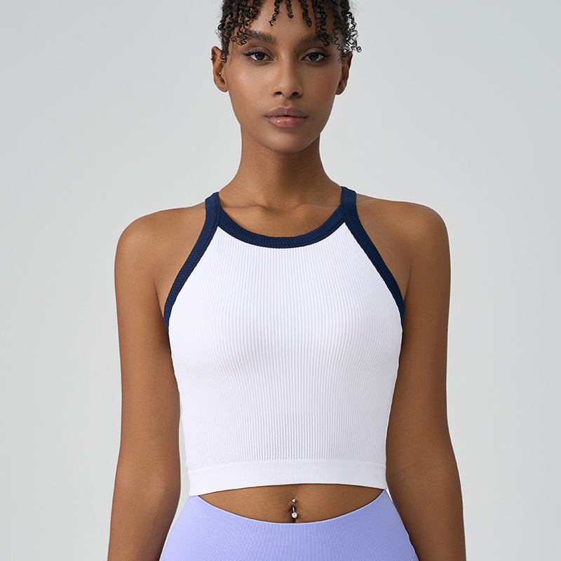 ハートン コントラストカラー スポーツブラ 胸パッド付き 女性用 耐衝撃 プッシュアップ プロフェッショナル トレーニング フィットネス ヨガ ベスト ブラジャー|undefined