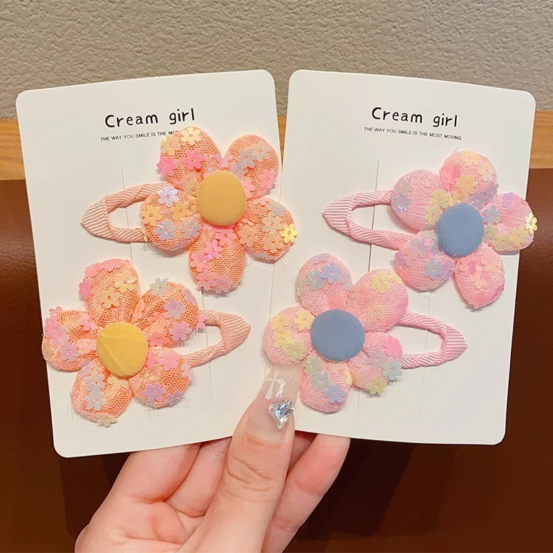 Flower Pattern Kid'S Gender Kid'S Sweet Flower Cloth Sequins Net Yarn Hair Clip