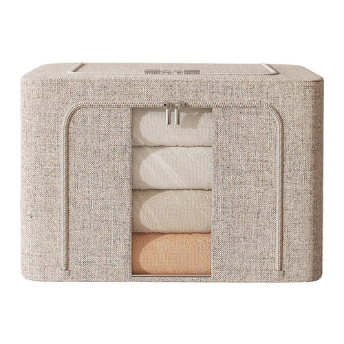 Organizing storage box thickened Tianshan cotton and linen steel frame box fabric household clothes storage box transparent folding storage box