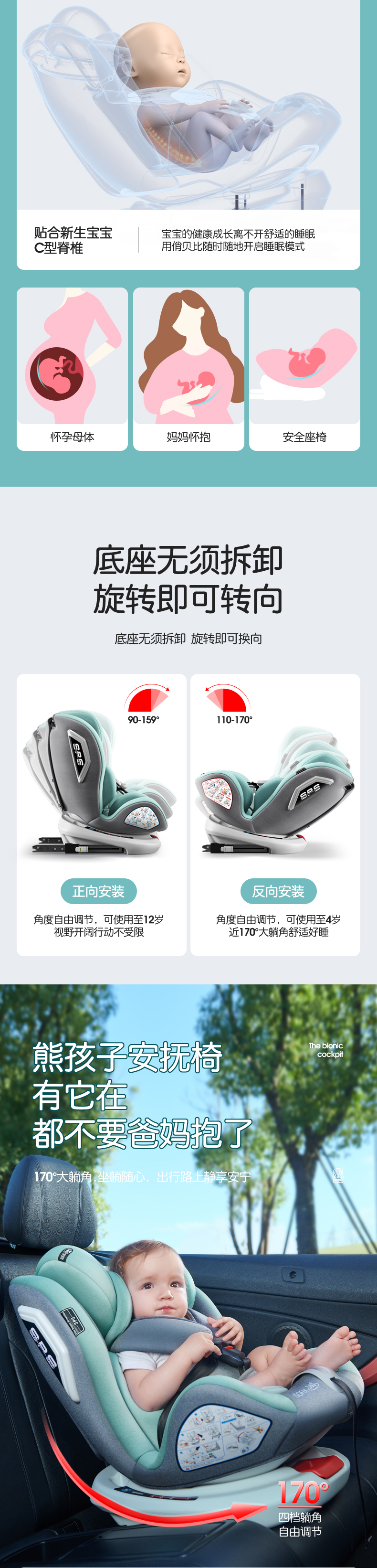 Child Seat Car Baby Baby Car 360 Rotation Simple Portable Seat 0-12 Reclining