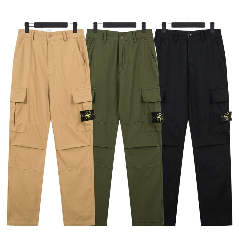 Cross-Border Foreign Trade Stone Basic Compass Cargo Pants Embroidered Logo Jeans Long Straight American Solid Color