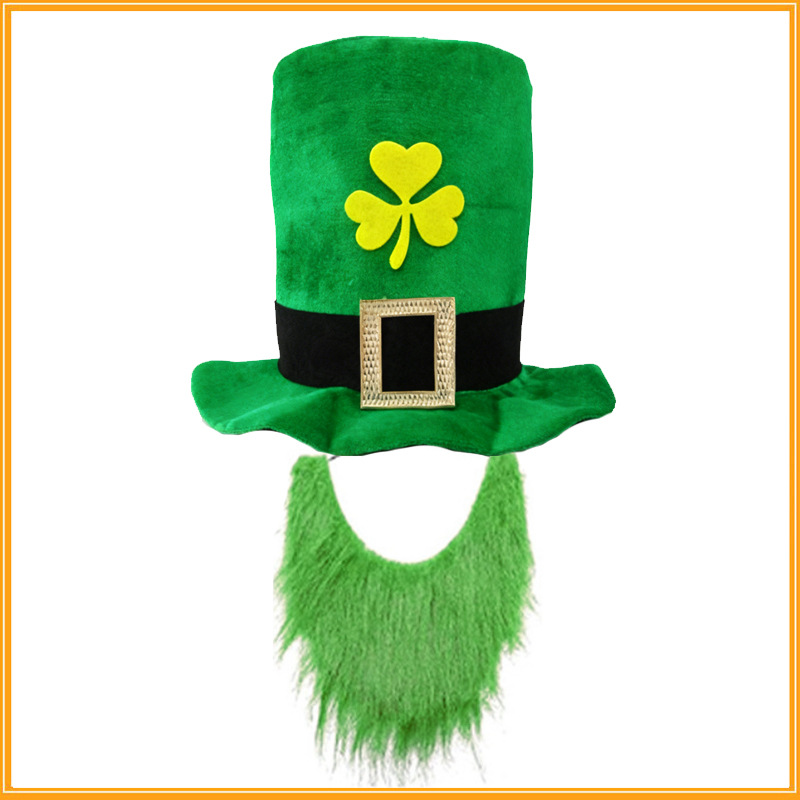 Sombrero irlandés de San Patricio – con trébol y barba, para fiestas