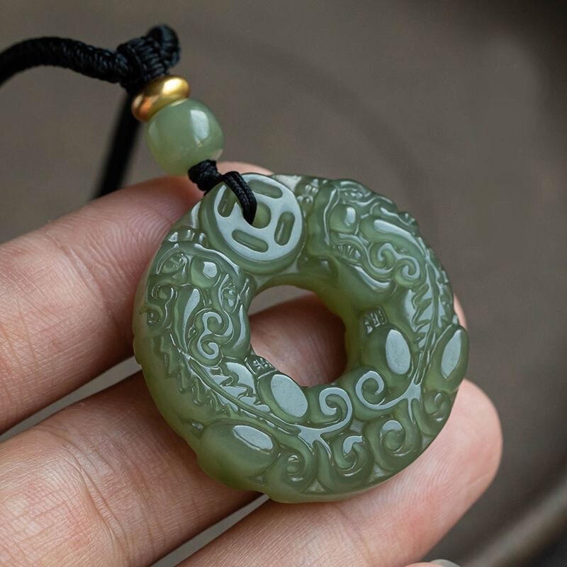 Natural Jade Xinjiang Hetian jade double pendant men's and women's money double pendant safety buckle jade pendant with certificate