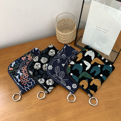 綿麻刺繍小銭入れとポーチ付きの口が可愛い生理用ナプキン収納バッグのミニ化粧バッグ
