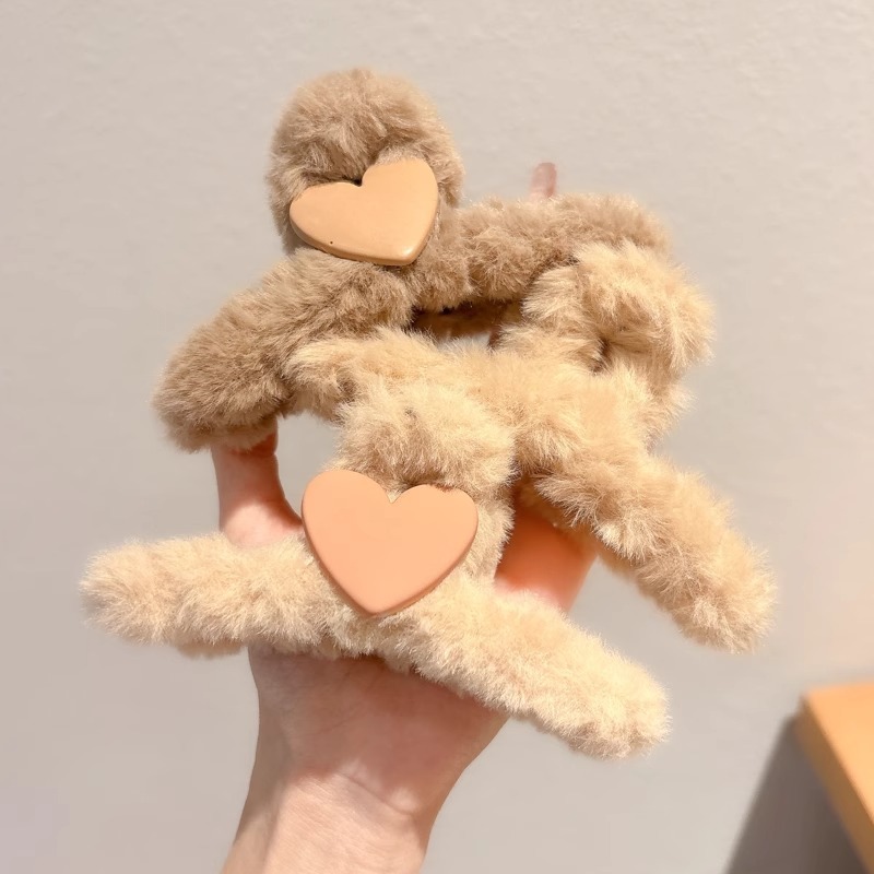 Clip de pelo coreano de peluche de invierno de cabeza de mujer gran clip de tiburón de caño y invierno clip de cabello de café clip de cabeza