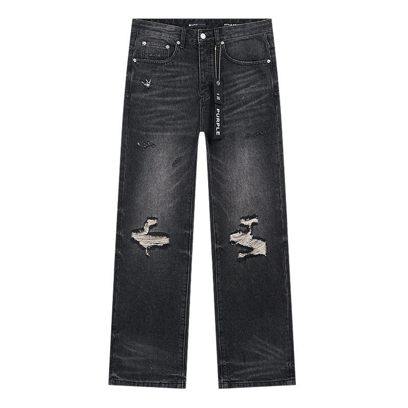 Comercio exterior transfronterizo mayorista purp1e estilo americano marca de alta calle agujero parche de tinta retrógrada lavado jeans pantalones cortos