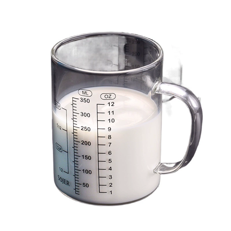 Glass milk cup children's scale cup microwave heated ml covered kitchen household breakfast cup measuring cup water