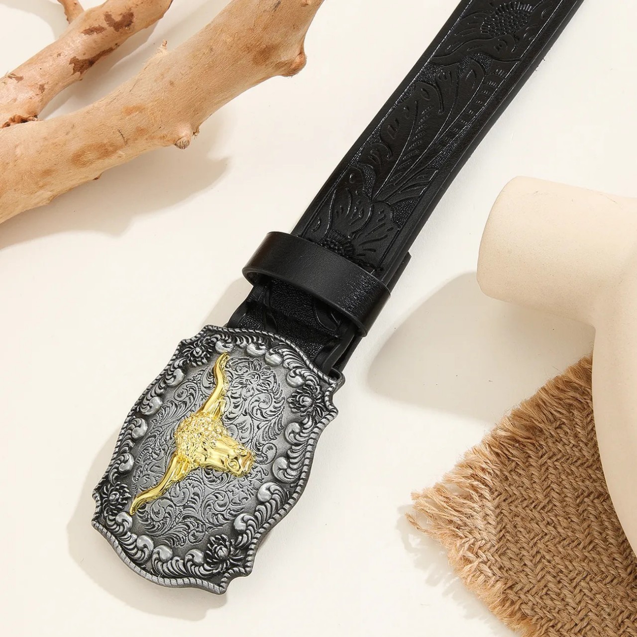 Nuevo Western Denim cinturón aleación antigua plata Bullhead cinturón personalidad cinturón