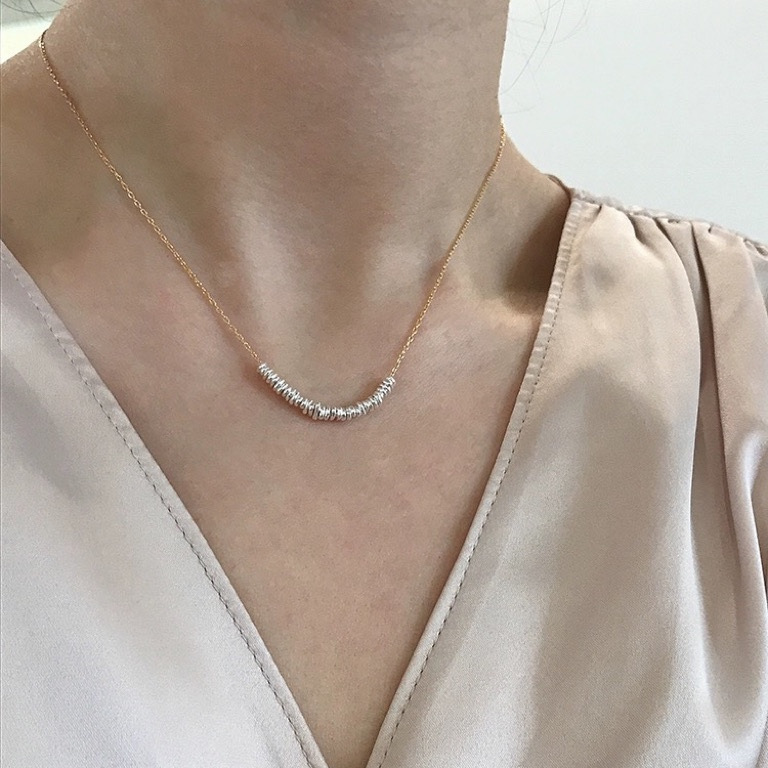 Collana in argento sterling con contrasto in stile Instagram coreano super hot, gioielli per donne semplici e di alta qualità_voghion.com