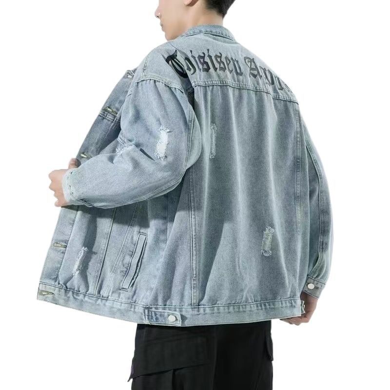 하이 엔드 데님 재킷 남자의 봄과 가을 남자의 느슨한 재킷 남자의 패셔너블 옷깃 캐주얼 뉴 스타일 핸즈몰 작업복 탑